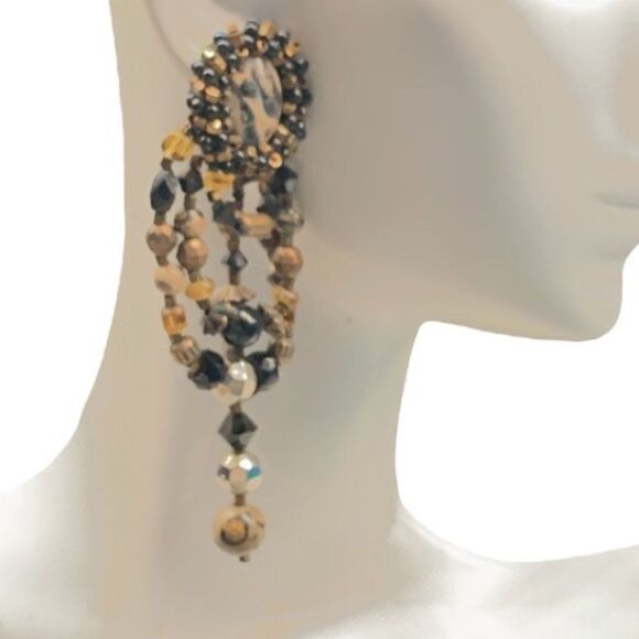 Leopard agate festoon style dangle earrings hand crafted artist made pierced - Picture 3 of 9